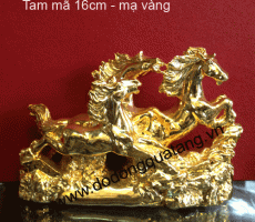 Tượng đồng tam mã mạ vàng 16cm – ngựa mạ vàng