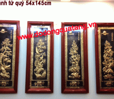 Bộ tranh đồng tứ quý khung gỗ hương 54x145cm – tranh đồng