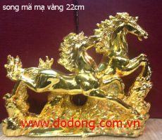 Tượng đồng song mã mạ vàng 20cm – đồ đồng việt