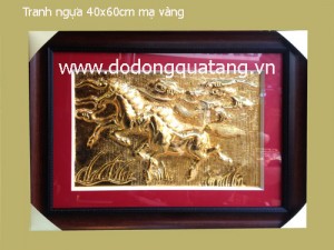 Tranh đồng song mã 40x60cm mạ vàng – tranh phong thủy
