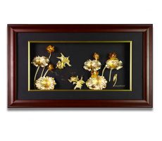 Tranh hoa sen vàng lá 24k 42 x 80 cm