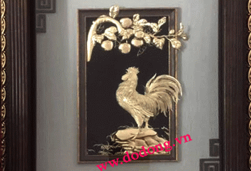 Tranh gà phong thủy chế tác từ vàng lá 24k – dodongquatang.vn
