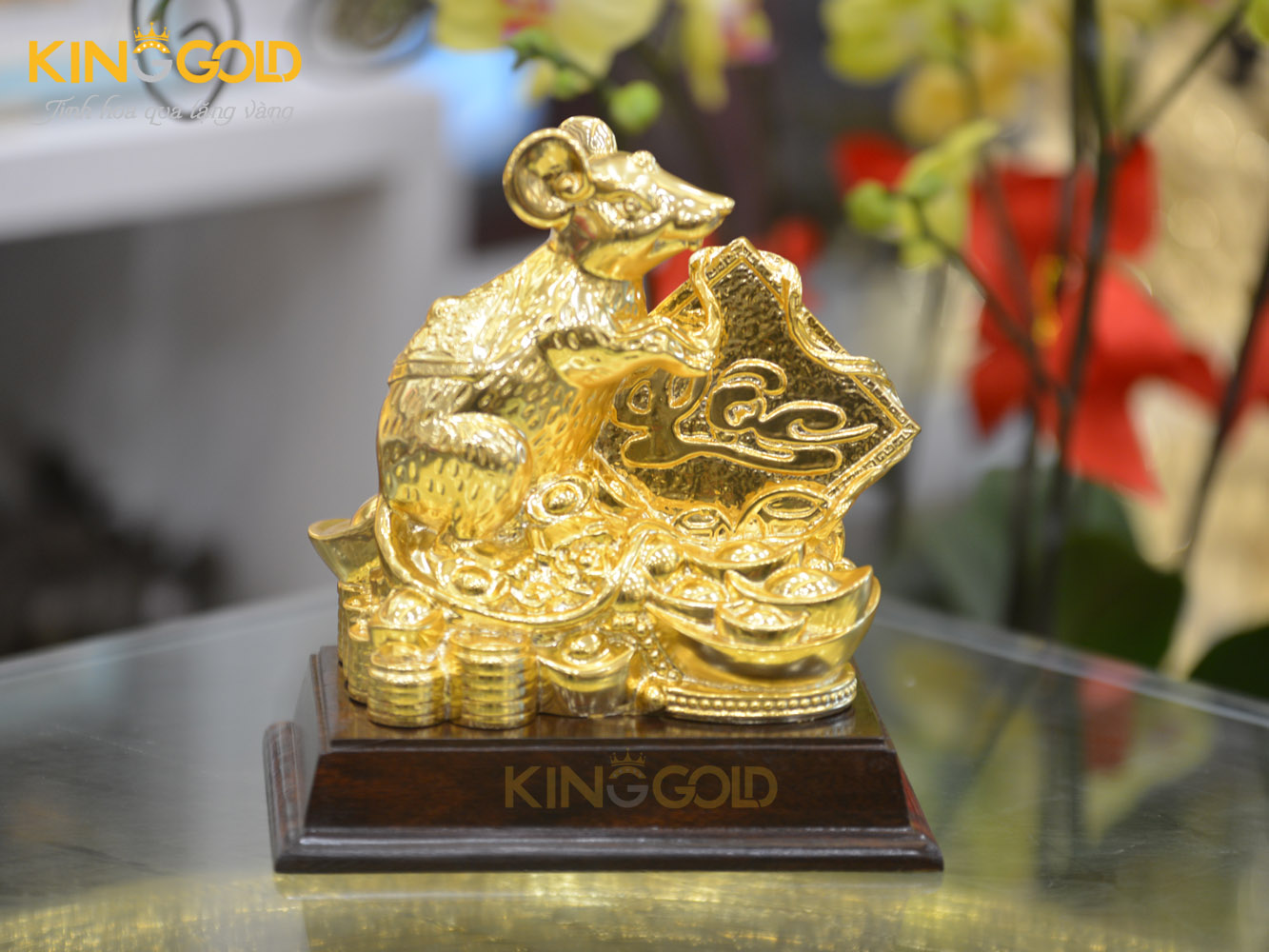Tượng chuột ngồi trên tiền vàng ôm chữ Lộc- quà tặng Tết 20200