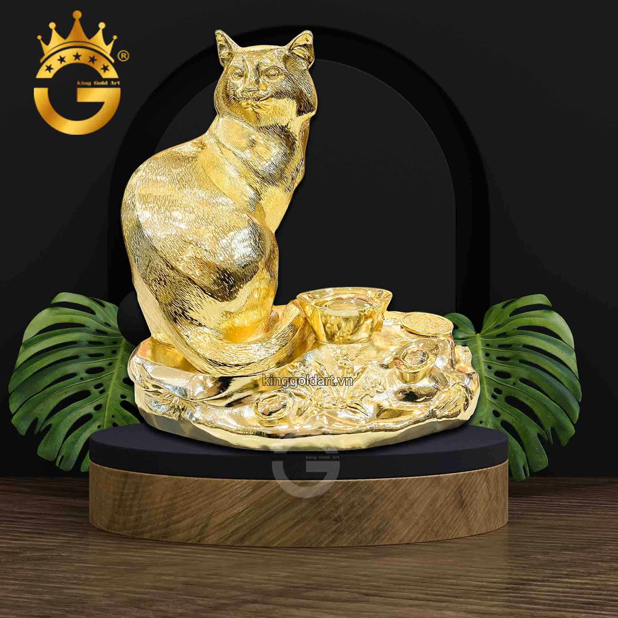 Tượng mèo mạ vàng 24k cao cấp, linh vật năm Quý Mão 20230