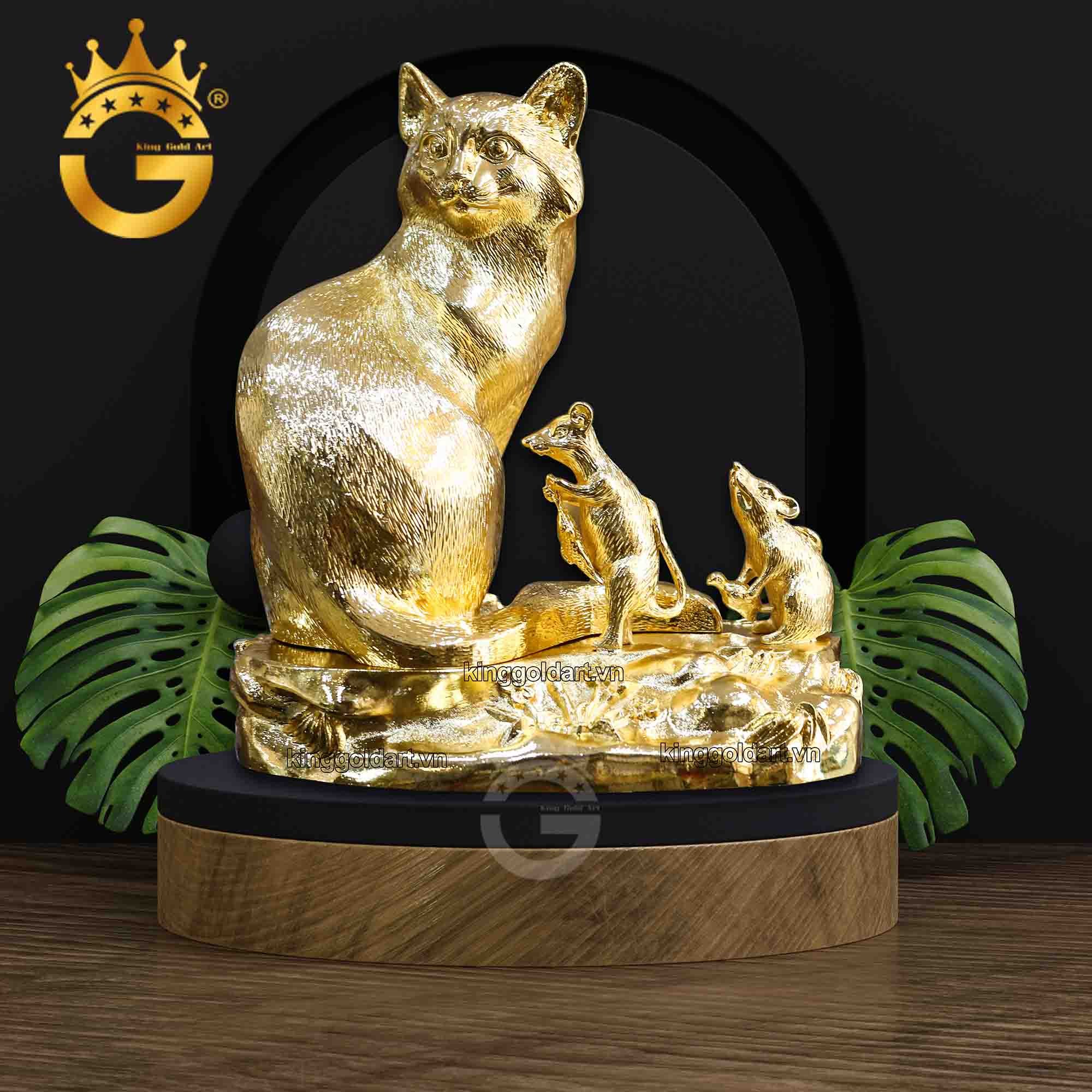 Tượng mèo mạ vàng 24k dành tặng đối tác tuổi Mão0