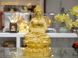 Đồ đồng Việt đúc tượng Phật A Di Đà ngồi thiền dát vàng 24k theo yêu cầu