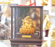 Tượng Phật Di Lặc ngồi đài sen mạ vàng 9999